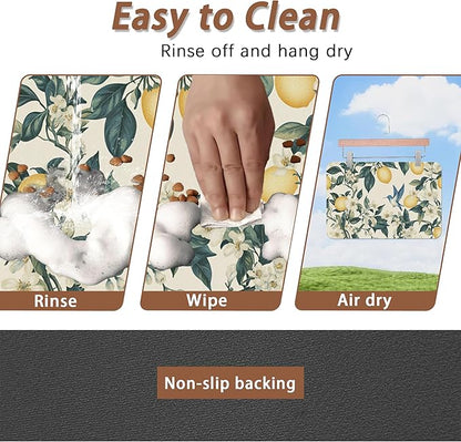 Hummingbird Dog Food Mat for Floors,Vintage Lemon Absorbent Quick-Dry Pet Feeding Mat,Cat Dog Bowl Mats for Food and Water,Non-Slip Pet Accessories Supplies 12"x20"