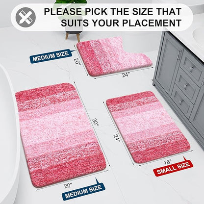 Arotive Microfiber Bathroom Rugs, Shaggy Soft and Absorbent Bath Rug, Non-Slip, Thick Plush Machine Washable Dry Bath Mats for Bathroom, Tub and Shower, 70x24, Pink, Rectangular