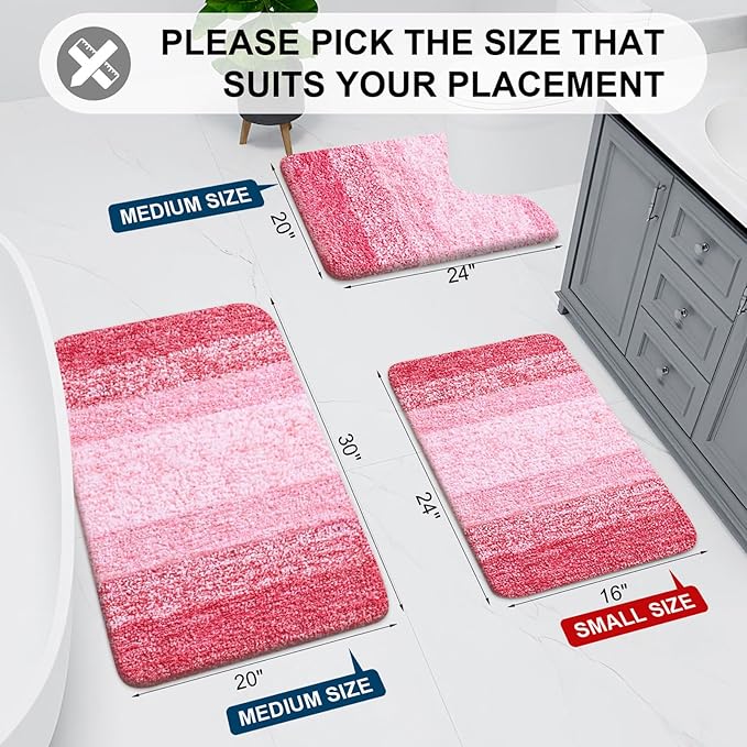Arotive Microfiber Bathroom Rugs, Shaggy Soft and Absorbent Bath Rug, Non-Slip, Thick Plush Machine Washable Dry Bath Mats for Bathroom, Tub and Shower, 36x24, Pink, Rectangular