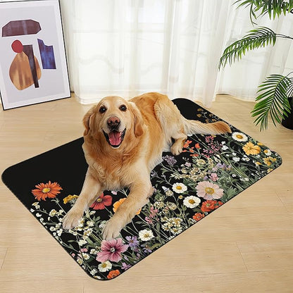 Vintage Wild Herbs Dog Cat Food Mat–Christmas Stocking Absorbent Waterproof Placemat for Food and Water Bowls, Non Slip Rubber Backing, Feeding Mat for Clean Floors 12"x20"