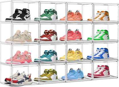 Acrylic Shoe Box, Sneaker Display Case Transparent Box Shoe Storage Bins Clear Plastic Stackable Boot Handbag Organizer Containers with Lids, 1Pack Size 12