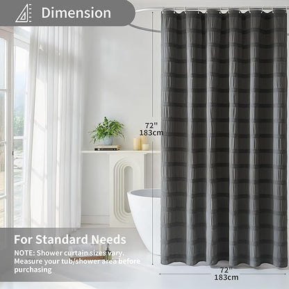 Lameirose Grey Shower Curtain Boho, Cotton Blend Waffle Shower Curtain Chic Textured Fabric Shower Curtains for Bathroom, 72 x 72