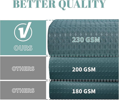 eachope SeawedGreen Long No Hook Waffle Weave Shower Curtain with snap-in Liner Replacement, 230GSM Waterproof Fabric Hotel Shower Curtain Set for Bathroom, Through Mesh Top Window,71Wx80H