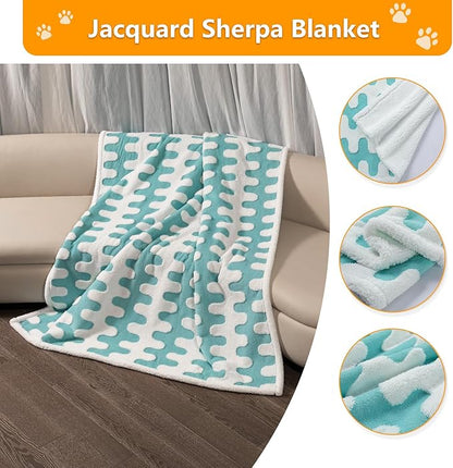Maidewow Waterproof Pet Blanket,Dog Bed Covers Couch Sofa Stylish Jacquard Pets Throw Blankets for Puppy Cats Washable Reversible Furniture Protection Covers (Blue Wave,XL)