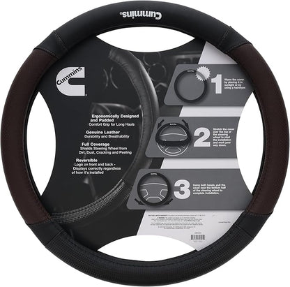 Cummins CMN35391 Navigator 18-Inch Steering Wheel Cover Leather Semi Truck Interior Accessories for RV and Big Rig-Black