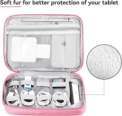 DDgro Electronic Cable Organizer Bag, Large Travel Cord Storage Case for Charger, Power Bank, Cables & Tech Accessories (Large, Dark Pink)
