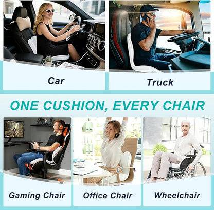 Seat Cushion for Office Chair and Car, Lumbar Support Pillow for Office Chair, Memory Foam Ergonomic Seat Cushion for Long Sitting, Back & Tailbone Pain, Sciatica - Light Gray