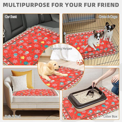 KOOLTAIL Washable Pee Pads for Dogs, 2 Pack Christmas Pet Mats, Super Absorbent Reusable Puppy Training Pads Waterproof,Nonslip Leak-Proof Dog Pee Pad,Large Whelping Pads for Floor,Crate,Couch,36"*41"