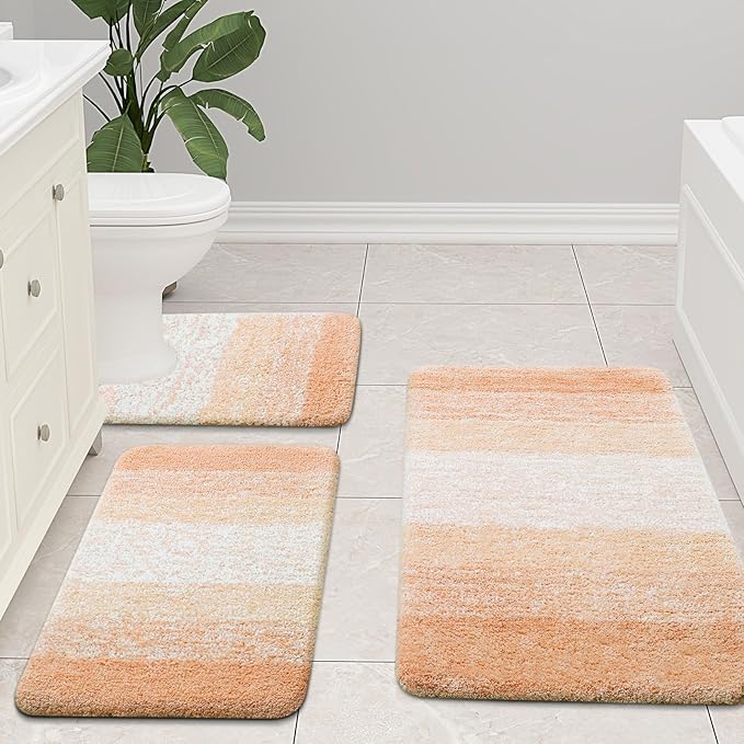 Arotive Microfiber Bathroom Rugs, Shaggy Soft and Absorbent Bath Rug, Non-Slip, Thick Plush Machine Washable Dry Bath Mats for Bathroom, Tub and Shower, 47x24, Peach, Rectangular