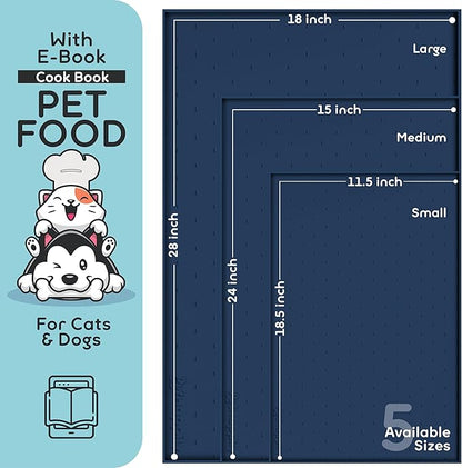 PetHappily Dog Food Mat - Raised Edges Dogs Mat for Food and Water Prevent Spill, Waterproof Cat Food Mats Protect Floors, Easy Clean Dog Bowl Mats for Food and Water, Silicone Pet Food Tray