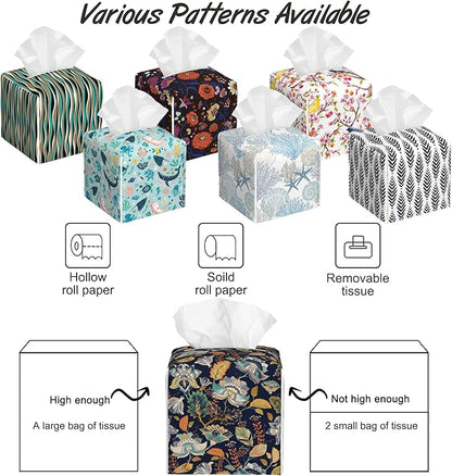 Colorful Floral Flowers Tissue Box Cover,PU Leather Tissue Box Holder Square,Modern Home Decoration for Bathroom Living Room Kitchen Office Car,5.2"×5.2"×5.2"