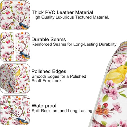 Cherry Blossoms Tissue Box Holder,Watercolor Bird Cube Tissue Box Cover Holder,Leather Facial Paper Organizer Dispenser Home for Bedroom Night Stands,Kitchen,Office and Car,5.2"×5.2"×5.2"