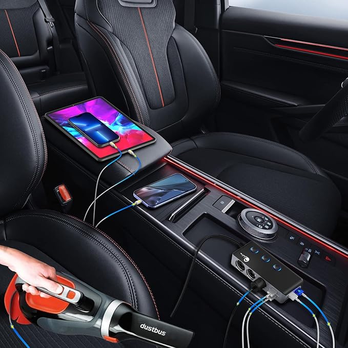Quick Charge 3.0 Cigarette Lighter Splitter, Qidoe 3 Socket 180W Cigarette Lighter Adapter with 4 USB Fast Charging, DC 12V/24V Cigarette Outlet LED Voltmeter Independent Button for All Car Devices