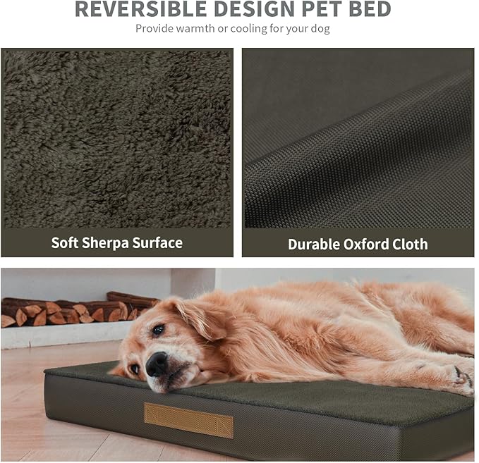 Tail Stories Large Comfy Washable Dog Bed, Orthopedic Egg Crate Foam Dog Crate Mat for Large Dogs with Removable Cover, 41x27 Inch, Coffee