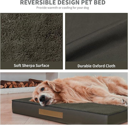 Tail Stories Large Comfy Washable Dog Bed, Orthopedic Egg Crate Foam Dog Crate Mat for Large Dogs with Removable Cover, 41x27 Inch, Coffee