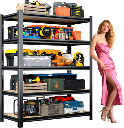2500LBS Garage Shelving Heavy Duty 35.4"W Storage Shelves 5 Tier Heavy Duty Shelving Adjustable Garage Shelves for Basement, Warehouse, Commercial, Easy Assemble, 35.4" W x 71.2" H x 15.4" D