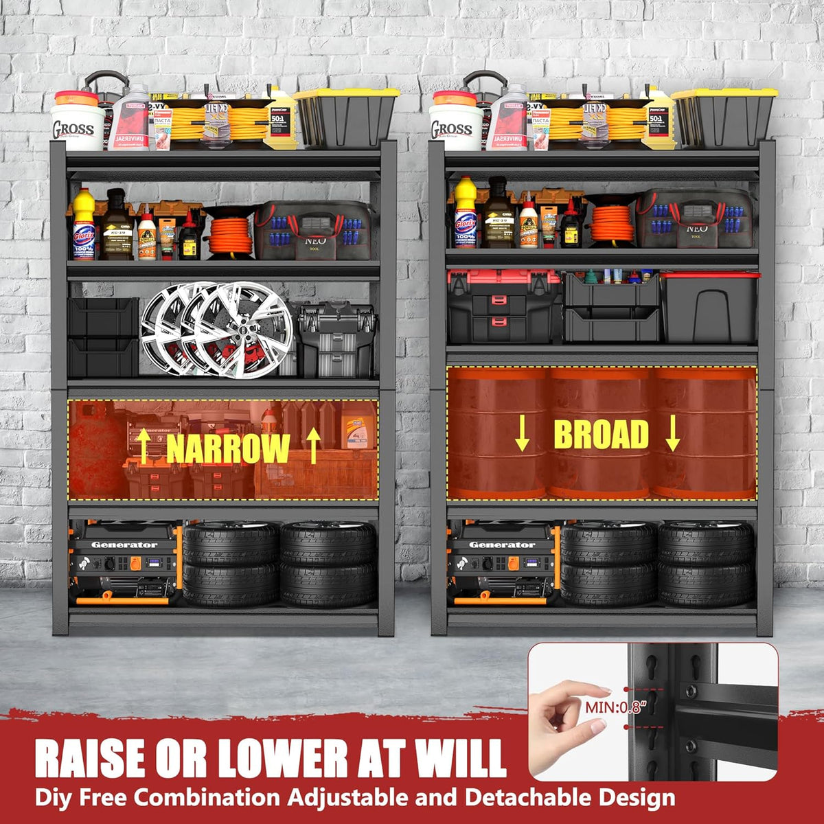 47.2" W Garage Shelving Heavy Duty Storage Shelves 5 Tier Adjustable Heavy Duty Shelving 4000LBS Metal Shelves for Garage Storage Rack Utility Rack Industrial Shelf 72" H x 47.2" W x 23.6" D