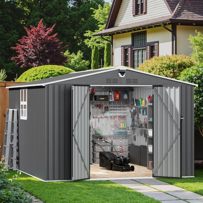 10x12 FTMetal Storage Shed, Outdoor Tool Sheds with Lockable Door & 1 Window, Large Heavy Duty Tool Sheds, Outside Waterproof Storage Building