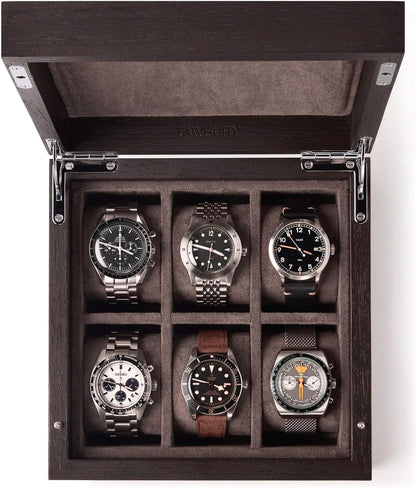 TAWBURY Wooden Watch Box for Men – 6 Watch Box Wood | Wooden Mens Watch Box Rustic | 6 Watch Case for Women & Men | Watch Collection Box for Men | Wrist Watch Storage Case for Men Wood