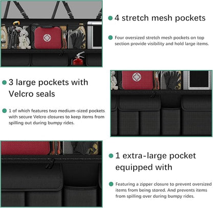 Hanging Trunk Organizer Fit For JEEP Grand Cherokee Foldable Large Capacity 41.3x20 inch Backseat Trunk Organizers Storage with Multi Pockets（Black）