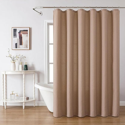 meioro Beige Shower Curtain, Waffle Weave 256GSM Heavy Duty Textured Fabric Shower Curtains for Bathroom Hotel Spa, Luxury Weighted Polyester Cloth Bath Curtain Set with 12 Hooks, 72Wx84H