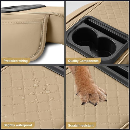Center Console Cover for RDX: Armrest Cover for Car with 2 Storage Bags - Waterproof Leather Center Console Cover with Cup Holder for Car,Anti-Scratch Auto Armrest Pad Accessory （Beige