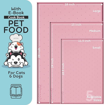 Dog Food Mat - 24x15 Raised Edges Dogs Mat for Food and Water Prevent Spill, Waterproof Cat Food Mats Protect Floors, Easy Clean Dog Bowl Mats for Food and Water, Silicone Pet Feeding Placemats Pink