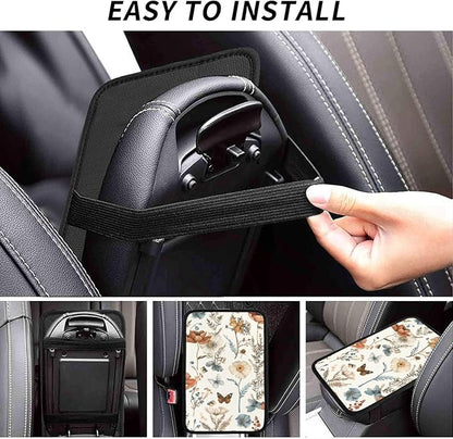 Universal Car Center Console Cushion Pad, Watercolor Flowers Botanicals Soft Waterproof Car Center Console Cover Auto Armrest Seat Box Cover Protector for Most Vehicle SUV Truck Car