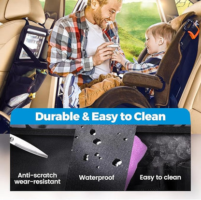 Tsumbay Backseat Car Organizer with Foldable Tray, 9 Pockets, Kick Mat Seat Protector, 18KG Capacity, Waterproof Oxford Fabric for Kids, Family Travel - for Car, SUV, Van (Oxford-2Pck)