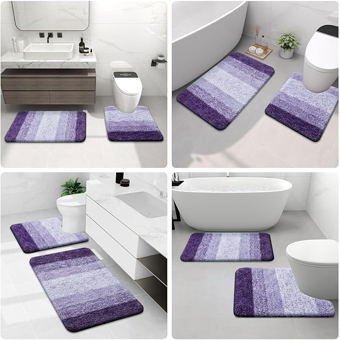 Arotive Microfiber Bathroom Rugs, Shaggy Soft and Absorbent Bath Rug, Non-Slip, Thick Plush Machine Washable Dry Bath Mats for Bathroom, Tub and Shower, 70x24, Dark Purple, Rectangular
