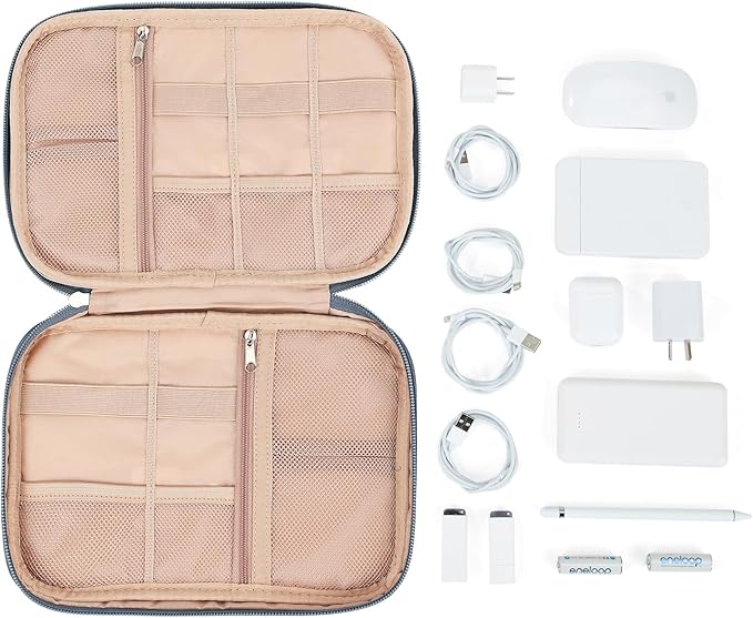 NISHEL Travel Cord Organizer Case, Tech Electronic Bag, Essentials for Charger, Cable, Phone, Hard Drive, USB, SD Card, Aegean-Blue