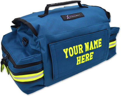 Lightning X Personalized First Responder EMT EMS Trauma Bag w/Stocked First Aid Fill Kit B & Custom Embroidered Name Patch (Blue)