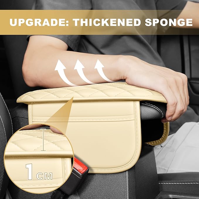 Center Console Cover for RDX: Armrest Cover for Car with 2 Storage Bags - Scratch & Wear Resistant & Waterproof Leather Console Cover,Anti-Scratch Auto Armrest Pad Accessory （Beige