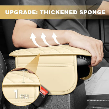 Center Console Cover for RDX: Armrest Cover for Car with 2 Storage Bags - Scratch & Wear Resistant & Waterproof Leather Console Cover,Anti-Scratch Auto Armrest Pad Accessory （Beige