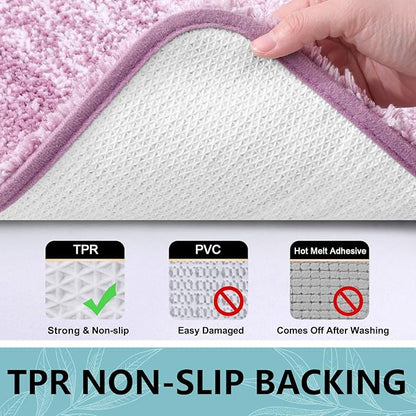 Arotive Microfiber Bathroom Rugs, Shaggy Soft and Absorbent Contour Toilet Rugs, Non-Slip, Thick Plush Machine Washable Dry Bath Mats for Toilet Base, 24x20, Purple, U-Shape