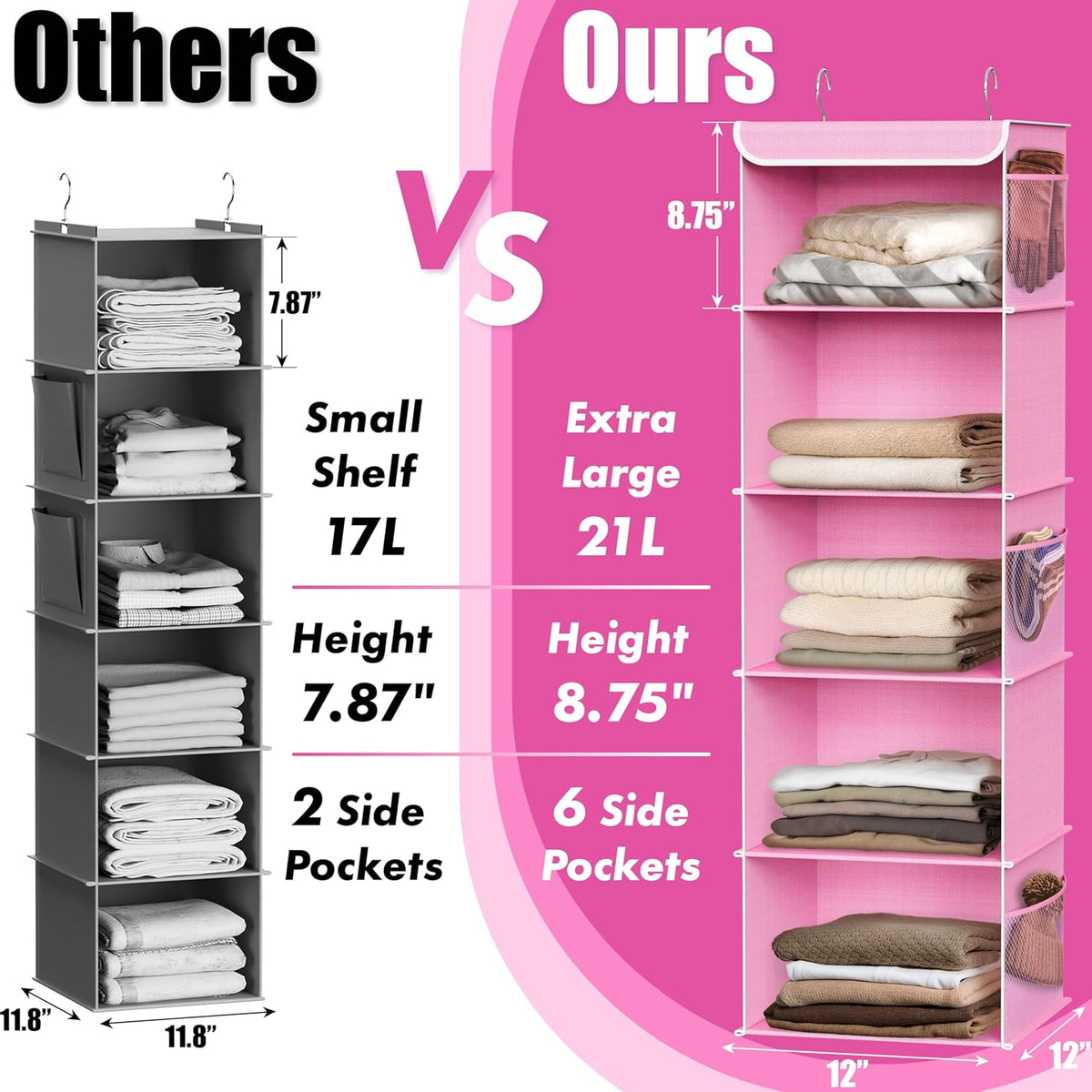 Simple Houseware 5 Shelf Hanging Closet Organizer, Pink