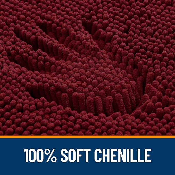 OLANLY Bathroom Rugs 47x24, Extra Soft Absorbent Chenille Bath Rugs, Rubber Backing Quick Dry, Machine Washable Bath Mats for Bathroom Floor, Tub and Shower, Home Decor Accessories, Burgundy