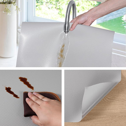 Light Gray Shelf Liners for Kitchen Cabinets Non Adhesive Drawer Liner for Bathroom Waterproof Refrigerator Liners for Shelves Fridge Plastic Mats Cabinet Cupboard Liner 17.5 x 236.2 Inches x 2 Rolls