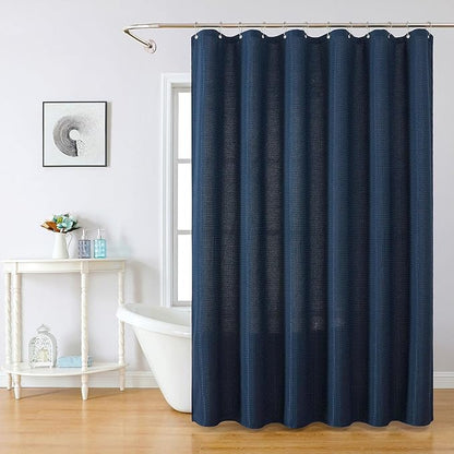 meioro Navy Blue Shower Curtain, Waffle Weave 256GSM Heavy Duty Textured Fabric Shower Curtains for Bathroom Hotel Spa, Luxury Weighted Polyester Cloth Bath Curtain Set with 12 Hooks, 72Wx96H