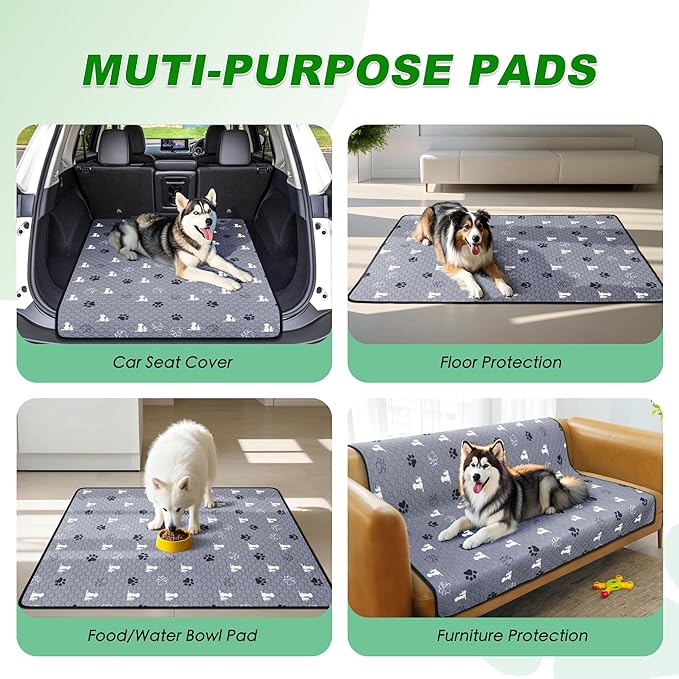 WanpeeGoo Washable Dog Pads - Extra Large Reusable Training Mat, Absorbent Non-Slip Potty Pads for Dogs, Grey 72"x72"