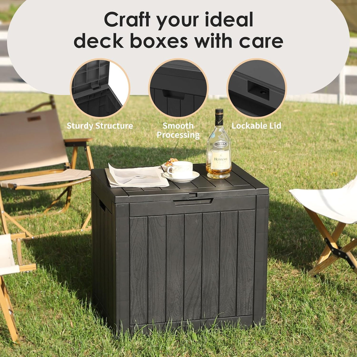 TARKARI 35 Gallon Lockable Resin Deck Box, Waterproof & UV-Resistant Outdoor Storage Box for Outdoor Cushion Storage, Garden Tools & Pool Accessories Storage, Black