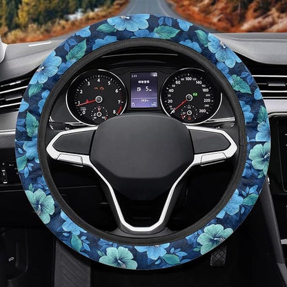 AFPANQZ Car Steering Wheel Covers White Sweat Absorption Comfort Grip, Branch White Universal 14-15 inch Stretch-on Fabric Keep Warm Steering Wheel Protector for Women