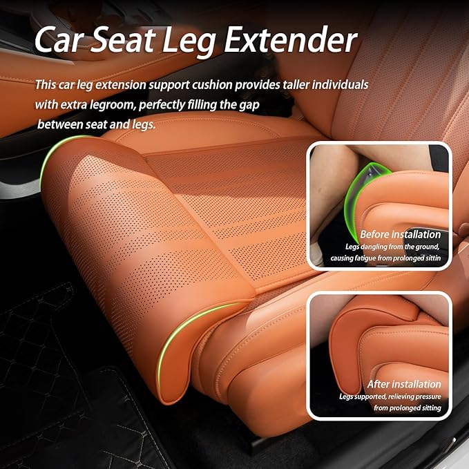 Car Seat Extender Cushion for Honda Pilot 2002-2020 2021 2022 2023 2024 2025 2026, Leather Leg Extender Cushion for Car Seats Office Chairs, Car Seat Extender Pad Leg Support,D Orange
