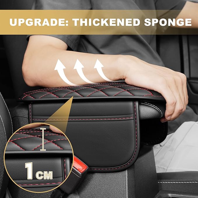 Center Console Cover for Clarity: Armrest Cover for Car with 2 Storage Bags - Scratch & Wear Resistant & Waterproof Leather Console Cover,Anti-Scratch Auto Armrest Pad Accessory （Black&Red