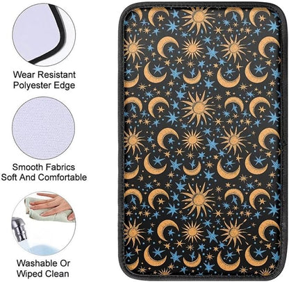 Car Console Armrest Cover, Moon Star Print Car Armrest Seat Box Cover Protector Auto Accessories Car Decor for Women Men,Universal Fit,Machine Washable