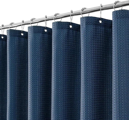 meioro Navy Blue Shower Curtain, Waffle Weave 256GSM Heavy Duty Textured Fabric Shower Curtains for Bathroom Hotel Spa, Luxury Weighted Polyester Cloth Bath Curtain Set with 12 Hooks, 72Wx96H