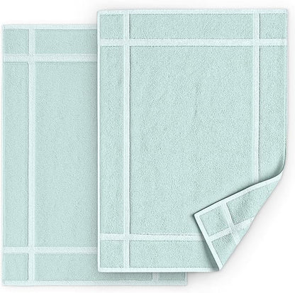 Pearl Linens Pack of 2 100% Cotton Bath Mat 18x25 inches, Soft & Absorbent Quick Dry Bathroom Mat Set, Not Bathroom Rugs, After Shower Mat, Bath Tub Mat, 687 GSM, Machine Washable, Mint Green