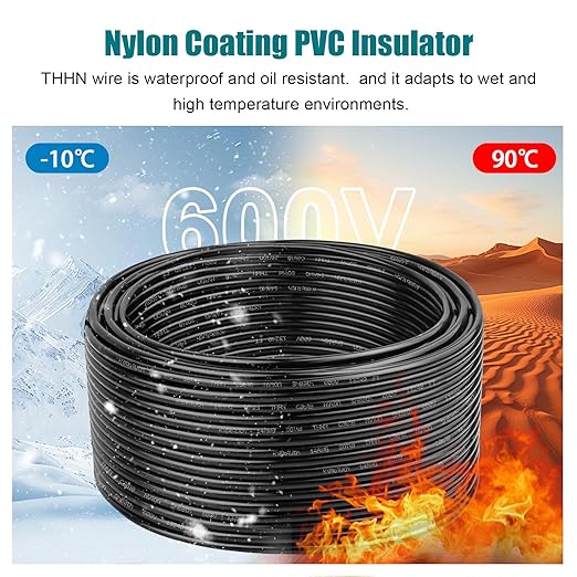 THHN Wire 10 Gauge 100 FT OFC Electrical Wire, 10 AWG Solid Copper Wire Rated