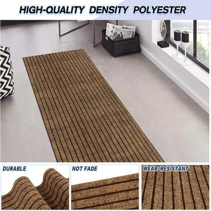 Custom Size Backed Non-Slip Area Rugs Runner, Easy Clean, Waterproof Runner Rugs for Hallway Entryway, Kitchen, Laundry, 4FT x 71FT, Brown Stripe