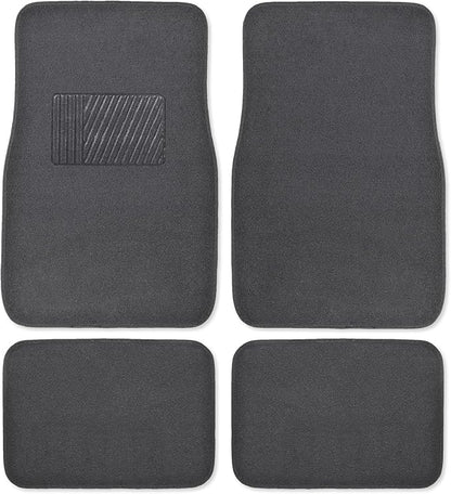 BDK Premium Charcoal Carpet Floor Mats for Cars - Universal Fit Interior 4-Piece Car Mats Full Set with Vinyl Heel Pad Protector - Cute Car Accessories Interior Floor Covers for SUVs & Trucks